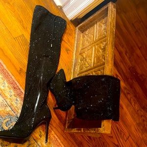 Bella Luna rhinestone covered knee high boots